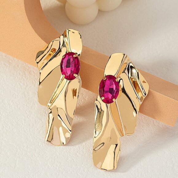 Multicolor Women's Exaggerated Sea Wave Shape Luxurious Earrings - Picture 5 of 6